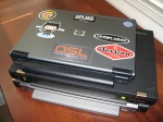 stack of laptops, top view